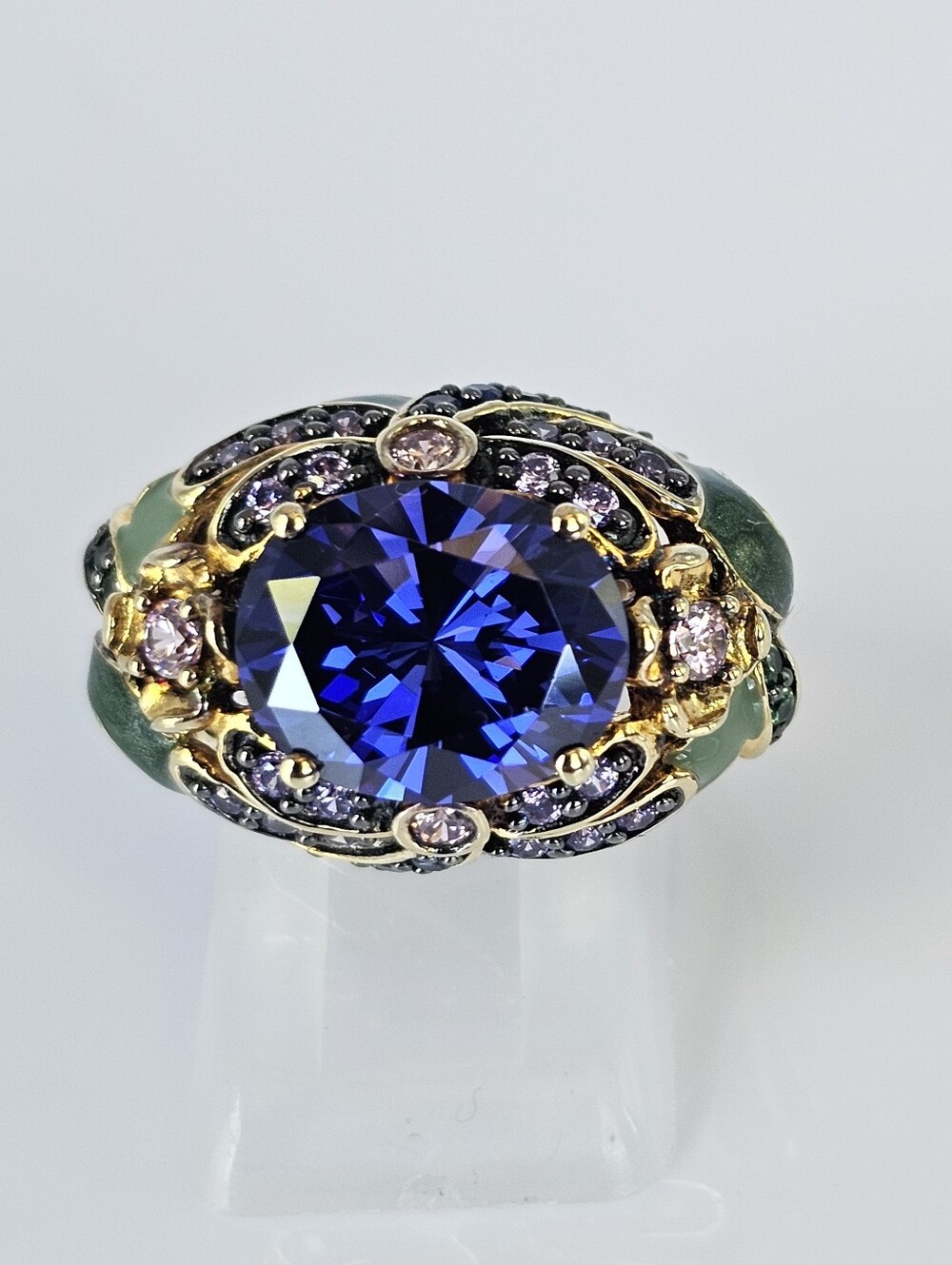 Retired Gold Vermeil Tanzanite, Pink Sapphires & Enamel Dragonfly Ring Sz 8!